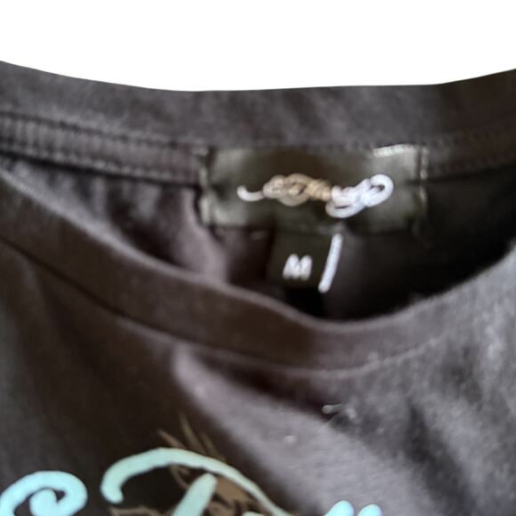 Ed Hardy Layered Tattoo Sleeve Koi Fish Black Graphic T Shirt Y2K Crop Top M - Picture 8 of 10